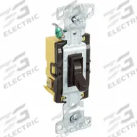 BRYANT Wall Switch: Toggle Switch, 3-Way, Maintained, Brown, 120V AC, 15 A (MPN RS315). Key specifications — Illuminated: No.