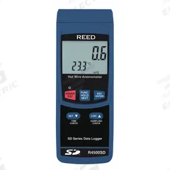 REED INSTRUMENTS Anemometer: 1 fpm Air Velocity Resolution, Hot Wire, Air Velocity/Temp, R4500SD. Key specifications — Data Logging: Yes; Manufacturer Part Number: R4500SD; Brand: REED INSTRUMENTS; Temperature Accuracy: +/ 1.5°; Digital Display Screen Type: LCD; Display Type: Digital; Includes: Telescopic Hot Wire Probe; Power Source: Battery.
