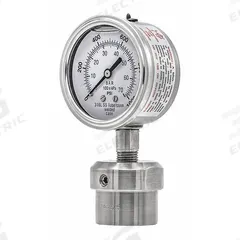 PIC GAUGES Pressure Gauge with Diaphragm Seal: 0 psi to 1,000 psi, 301L/0JJJ, 2 1/2 in Dial, Bottom (MPN 301L254M/0JJJ200). Key specifications — Brand: PIC GAUGES; Gauge Case Liquid: Glycerin; Seal Fill Liquid: Glycerin; Seal Lower Housing Material: 316 Stainless Steel; Accuracy: ±2-1-2%; Gauge Wetted Parts: Stainless Steel.