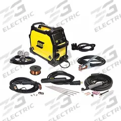 ESAB Multiprocess Welder: Rebel EMP 215ic, DC, MIG/Stick/TIG Pack (MPN 0558102240). Key specifications — Maximum Amperage (Stick): 240 A; Maximum Amperage (TIG): 240 A; Input Voltage (Nominal) (Merch - Table Column, Filters): 120V.