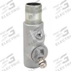 Sealing Fitting with Drain - Vertical: Iron, 1 1/2 in Trade Size, Male, 5 1/2 in Overall Lg (MPN EYD-56). Key specifications — Brand: APPLETON ELECTRIC; Connection Type: Threaded; Thread Gender: Male; Ends - Hazardous Fittings: 1-1/2 in FNPT x 1-1/2 in MNPT; Material: Iron; Hazardous Location Rating: Class I, Division 1 and 2, Groups C, D; Thread Type: NPT; Standards: UL 886.
