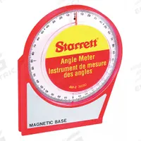 STARRETT Angle Meter: 4 Quadrants, 5 1/2 in Base Lg, Magnetic, Degrees, 6 in Overall Ht, Acrylic (MPN AM-2). Key specifications — attr936230: Plastic; attr936214: 0.5°; attr936215: STARRETT; attr940475: Acrylic.