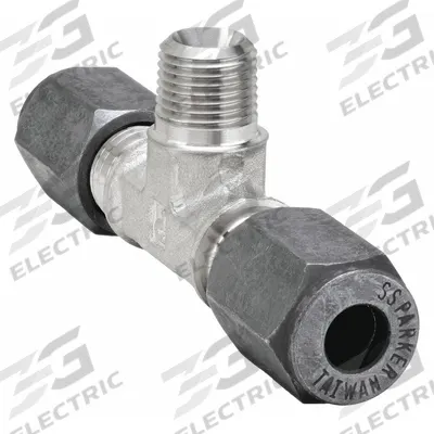 PARKER Compression Tee Fitting: 3/8 in OD x 3/8 in OD x 1/4 in Pipe size, Stainless Steel - Flareless Bite-Type Stainless Steel Compression Fittings