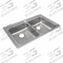 JUST MANUFACTURING Bowl Drop-In Sink: 33 in Overall Lg, 21 1/4 in Overall Wd, 5 in Bowl Dp, 2 Bowls (MPN DLADA2133A502-J). Key specifications — Brand: JUST MANUFACTURING; Color Family: Silver/Gray.