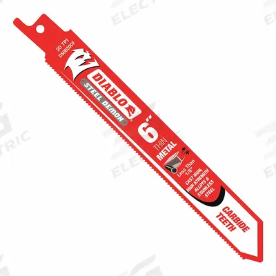 DIABLO Reciprocating Saw Blade: 20 Teeth per Inch, 6 in Blade Lg, 0.05 in Blade Thick - Thin-Metal-Cutting Blades