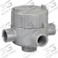 Conduit Outlet Body: Iron, GE, 1/2 in Trade Size, XAT Body, 19 cu in Body Capacity (MPN GECXAT-1M). Key specifications — Series: For Standard Body; Compatible Conduit Trade Size: 1/2 in; Thread Gender: Female; Hub Style: Threaded; Body Style: XAT; Connection Type: Threaded; Back Type: Flat; Hazardous Location: Yes.