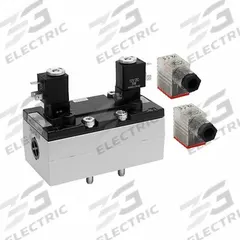 AVENTICS Solenoid Air Control Valve: Series 581, Double Solenoid, Five-Way / Two-Position, Female (MPN 5814221120). Key specifications — attr1077643: Hardwired; attr1093108: Solenoid Coil Included; attr1077629: AVENTICS; attr1077665: Internal Pilot; attr1077689: Spring Return; attr1077692: 581; attr1077625: 5814221120; attr1077666: Normally Open/Normally Closed.