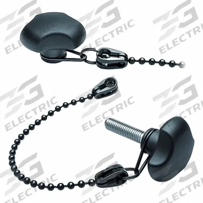 ELESA Hand Knob: 3 Point, M6 Thread, Stud, 200 mm Tether Lg, Black, Plastic, Steel Thread - Tethered 3-Arm Knobs with Threaded Stud