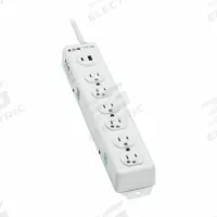 EATON TRIPP LITE Outlet Strip: 6 Outlets, 6 ft Cord Lg, 15 A Current, UL 1363, White, 5-15P, 5-15R (MPN PS-606-HGUSB). Key specifications — Brand: EATON TRIPP LITE; Mounting Style: Keyhole.