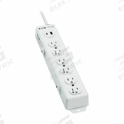 EATON TRIPP LITE Outlet Strip: 6 Outlets, 6 ft Cord Lg, 15 A Current, UL 1363, White, 5-15P - Healthcare Power Strips