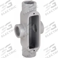 Conduit Outlet Body: Iron, 3/4 in Trade Size, X Body, 8 cu in Body Capacity, Threaded Hub (MPN X28). Key specifications — Finish: Powder Coated; Includes: Set Screw Hubs; For Use With: IMC; Brand: HUBBELL KILLARK; Hub Style: Threaded; Mfr. Series: Duraloy 8.