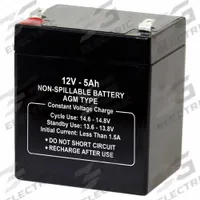 APPROVED VENDOR Sealed Lead Acid Battery: 12V DC, 5 Ah Capacity, 4 in Ht, 3.54 in Wd, 2.76 in Dp (MPN 2UKJ9). Key specifications — Terminal Connection: 0.250 in Faston; Battery Cycle Type: Deep Cycle; Brand: APPROVED VENDOR; Housing Material: ABS.