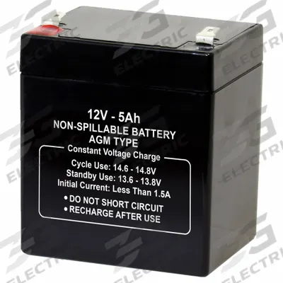 APPROVED VENDOR Sealed Lead Acid Battery: 12V DC, 5 Ah Capacity, 4 in Ht, 3.54 in Wd - AGM Sealed Lead Acid Batteries