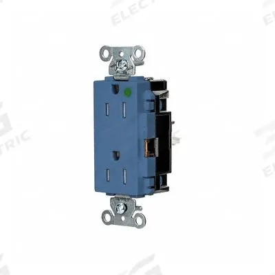 HUBBELL Receptacle: Hospital Grade, Decorator Duplex, 5-15R, Blue, 125V AC, 15 A - General Purpose Receptacles