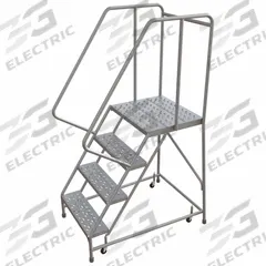 BALLYMORE Rolling Ladder: 3.3 ft Platform Ht, Assembled, Aluminum, Wt-Actuated, Perforated (MPN WLAR104246-D4). Key specifications — Includes Handrails: Handrails Included; Material: Aluminum; Brand: BALLYMORE; Color: Gray.