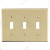 HUBBELL Wall Plate: Toggle, 3 Gang, Ivory, Std Size (MPN P3I). Key specifications — Brand: HUBBELL; Material: Polycarbonate.