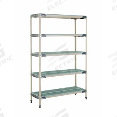 METRO Plastic Industrial Shelving: 18 in x 48 in, 74 in Overall Ht, 5 Shelves - Harsh-Environment Antimicrobial Stationary Plastic Shelving
