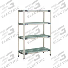 METRO Plastic Industrial Shelving: 18 in x 42 in, 62 in Overall Ht, 4 Shelves, Antimicrobial (MPN X346GX3). Key specifications — Resistance Properties: Antimicrobial; Frame Material: 304 Stainless Steel; Shelving Material: Polymer; Brand: METRO.