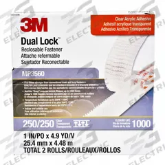 3M DUAL LOCK Hook-and-Loop Fastener: Roll, Clear, Self-Mating, 1 in Overall Wd, Adhesive, Acrylic (MPN MP3560). Key specifications — Brand: 3M DUAL LOCK; Material: Polyolefin.