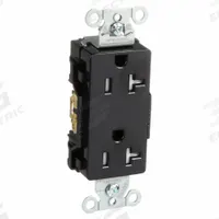 HUBBELL Receptacle: Decorator Duplex, 5-20, Black, 125V AC, 20 A, 2 Pole / 3 Wire (MPN DR20BLKTR)