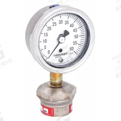 ASHCROFT Pressure Gauge with Diaphragm Seal: 0 psi to 60 psi, 1009/310-315, 2 1/2 in Dial, Glycerin (MPN 251009AW02L/310SSLXCG60). Key specifications — Brand: ASHCROFT; Gauge Case Liquid: None; Seal Fill Liquid: Glycerin; Gauge Case Material: 304 Stainless Steel; Seal Lower Housing Material: 316L Stainless Steel; Accuracy: ±1.50%.