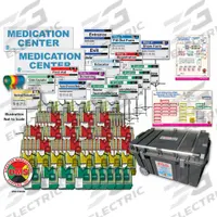 DISASTER MANAGEMENT SYSTEMS Mass Vaccination POD Kit: Green/Red/White/Yellow, 26 in Overall Wd (MPN DMS-05863D). Key specifications — Brand: DISASTER MANAGEMENT SYSTEMS; Color: Yellow; Product Type: Mass Vaccination POD Kit; Includes: (2) 96 in x 30 in Medication Center Banners.
