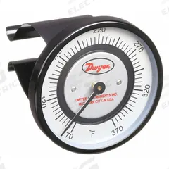 DWYER Clip Pipe Mount Dial Thermometer: 70°F to 370°F, +/- 2% Accuracy, 2 in Dial Dia (MPN STC461). Key specifications — Accuracy: +/- 2%; Brand: DWYER.