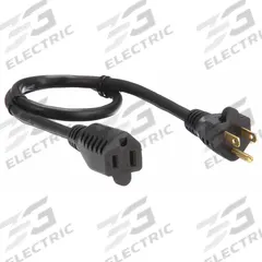 APPROVED VENDOR Extension Cord: Indoor Use, 2 ft Lg, Outlet, 5-15P, 16/3, SJT, Black, 13 A Current (MPN 5XFP7ID). Key specifications — Brand: APPROVED VENDOR; Temperature Rating: -4° to 221°F; NEMA Plug Configuration: 5-15P.