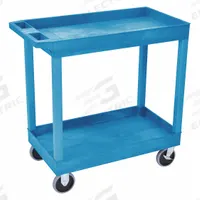 LUXOR Utility Cart: 500 lb, 2 Shelves, 32 in L x 18 in W Self, Blue, Flat (MPN EC11HD-BU). Key specifications — Shelf Color: Blue; Brand: LUXOR; Caster/Wheel Configuration: (2) Swivel with Brake.