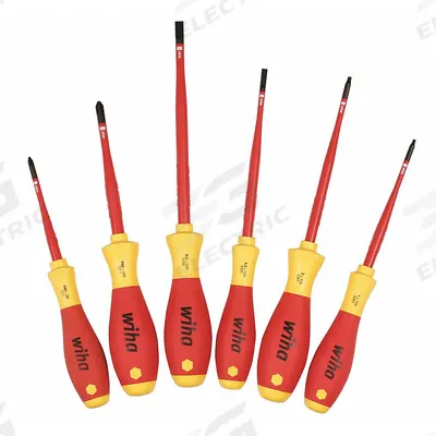 WIHA Insulated Screwdriver Set: 1-10 Pieces, 6 Pieces, Phillips/Slotted/Square Tip - Insulated Screwdriver Sets