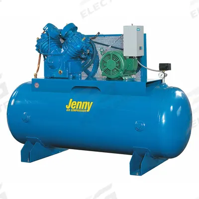 JENNY Electric Air Compressor: 7.5 hp, 2 Stage, Horizontal, 80 gal, 27.2 cfm - Splash Lubricated Stationary Electric Air Compressors