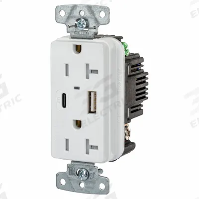 HUBBELL Receptacle: Duplex, 5-20R, 2 USB Ports, USB Type A/C, White, 125V AC - Weather-Resistant Receptacles with USB Chargers