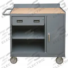 DURHAM MFG Mobile Cabinet Workbench: 42 in x 18 in, Hardboard, 1,200 lb Overall Load Capacity, Gray (MPN 2212A-TH-LU-95). Key specifications — Included Components: Handle on Side; Assembly: Fully Assembled; Brand: DURHAM MFG.
