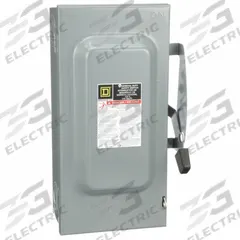 SQUARE D Safety Switch: Non-Fusible, 100 A, Three Phase, 240V AC, Galvanized Steel, Indoor (MPN DU323). Key specifications — attr867131: SQUARE D.