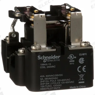 SCHNEIDER Open Power Relay: Surface Mounted, 40 A Current Rating, 240V AC, DPDT - Surface-Mounted Relays