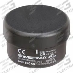 WERMA Mounting Base: Tower Light Base, For KombiSIGN 71, 1 7/16 in Overall Ht, 2 3/4 in Overall Dia (MPN 64080000). Key specifications — Brand: WERMA; Compatible with Series: KombiSIGN 71; Connection Type: Spring Terminal; Housing Color: Black; IP Rating: IP65; Mounting Location: Threaded Mount; Manufacturer Part Number: 64080000; Includes: Gasket.