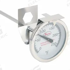 DWYER Clip On Dial Thermometer: 0°F to 250°F, +/- 2% Accuracy, 8 in Stem Lg, Fahrenheit (MPN CBT178051). Key specifications — Accuracy: +/- 2%; Brand: DWYER; Temperature Units: Fahrenheit.