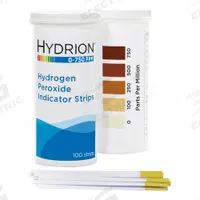 HYDRION Test Strips: Hydrogen Peroxide, 100 to 750 ppm Hydrogen Peroxide, Strip, 600 Tests (MPN HP-750). Key specifications — Test Form: Strip; Brand: HYDRION; Parameter Measurements Included: 100 to 750 ppm Hydrogen Peroxide.