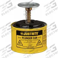 JUSTRITE Plunger Can: 1/8 gal Capacity, Powder Coated Steel, Yellow (MPN 10018). Key specifications — Brand: JUSTRITE; Product Type: Plunger Can.
