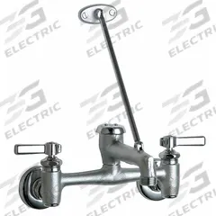 CHICAGO FAUCETS Straight Service Sink Faucet: Wall, Widespread, Cast Brass, Polished Chrome, Arc (MPN 897-MPRCF). Key specifications — Color/Finish: Polished Chrome; Includes: Pail Hook.
