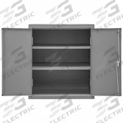 DURHAM MFG Storage Cabinet: 36 in x 24 in x 42 in, Swing Handle & Keyed, 16 ga Panel Thick, Frame (MPN 2503-2S-95). Key specifications — attr62698: Gray; attr62736: Welded; attr87895: Frame; attr62693: Assembled; attr62737: Stationary; attr62694: Adjustable; attr62695: Powder Coated; attr62696: Steel.