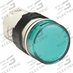 SCHNEIDER ELECTRIC Pilot Light Head: 16 mm Panel Mounting Hole Dia, Green, Smooth, LED, XB5 Series (MPN ZB6AV3). Key specifications — Brand: SCHNEIDER; Compatible Lamp Module Type: Integral LED Module; Compatible with Series: XB5.