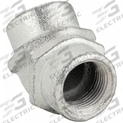 Elbow, 45 Degrees: Iron, Electroplated, 1 1/2 in Trade Size, Female to Female, NPT (MPN ELF45-150). Key specifications — Ends - Hazardous Fittings: 1-1/2 in FNPT x 1-1/2 in FNPT; Material: Iron; Finish: Electroplated; Brand: APPLETON ELECTRIC.