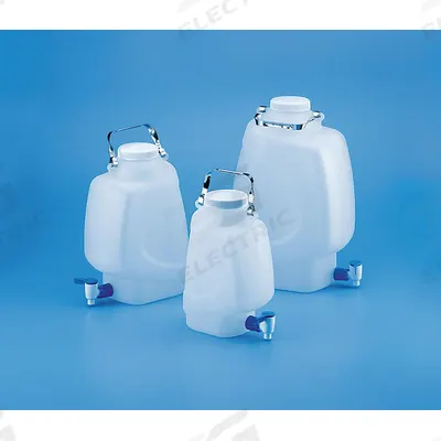 APPROVED VENDOR Carboy: 10 L, 2.64 gal, HDPE, 175.7 mm x 14 mm x 384.17 mm, Spigot - Swing-Handle Rectangular Carboys with Spigots