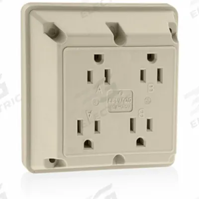 LEVITON Receptacle: Quad, 5-20, Ivory, 125V AC, 20 A, 2 Pole / 3 Wire (MPN 21254-I) - General Purpose Receptacles