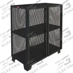 JAMCO Storage Cabinet: 60 in x 30 in x 54 in, 2 Fixed Shelves, Swing Handle & Padlock Hasp, Legs (MPN MB360BL). Key specifications — Brand: JAMCO; Body Panel Type: Ventilated; Base Type: Legs; Cabinet Color: Black; Frame Assembled: Assembled.