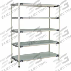 METRO Industrial Shelving Starter: 24 in x 60 in, 74 in Overall Ht, 5 Shelves, Antimicrobial (MPN 5X567HX3). Key specifications — Resistance Properties: Antimicrobial; Frame Material: 304 Stainless Steel; Shelving Material: 304 Stainless Steel; Brand: METRO.