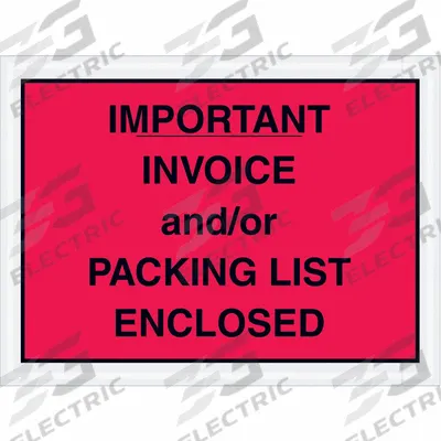 APPROVED VENDOR Packing List Envelopes: 6 in x 4 1/2 in, Red, Centered, 6 in Outside Ht - Printed Packing List Envelopes