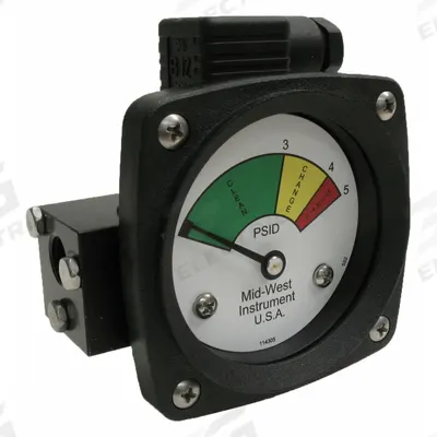 MIDWEST INSTRUMENT 3-Color Differential Pressure Indicator: 1,000 psig Max - Differential Pressure Indicators with Switch