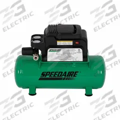 SPEEDAIRE Air Compressor: Oil Free, 2 gal, Hot Dog, 0.33 hp, 0.6 cfm @ 90 psi, 120 VAC, 3 A (MPN 787U82). Key specifications — attr48686: Oil Free; attr48685: 120 VAC; attr48689: 0.5 cfm; attr48678: 3 A; attr48671: SPEEDAIRE; attr124308: Standard (75 dBA or more).